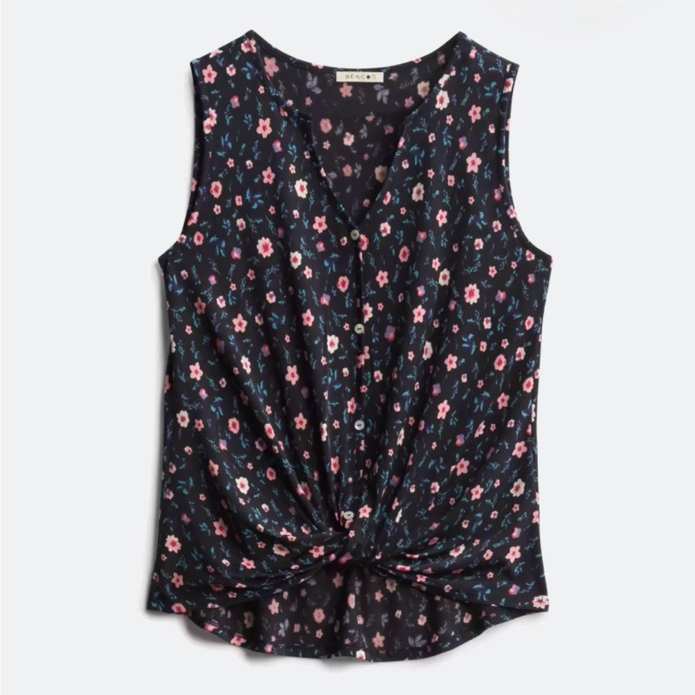 Beacon Floral Knot Front Blouse - Black and Pink